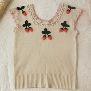 Elegant Cream Blouse with Strawberry Embroidery